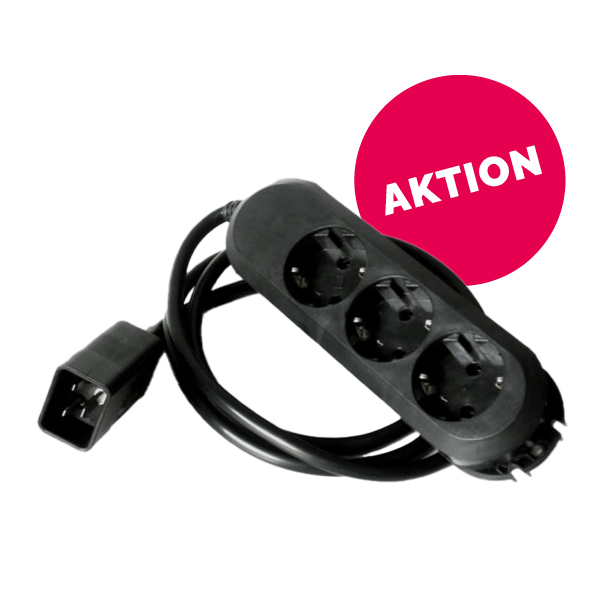 USV-Kaltgeräteadapter, Kaltgeräte-Stecker (C20 16A) - 3 x Schutzkontakt-Buchse