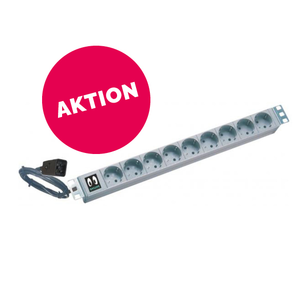 19" USV-Steckdosenleiste, Kaltgeräte-Stecker (16 A) - 9 x Kaltgeräte-Buchse (16A)